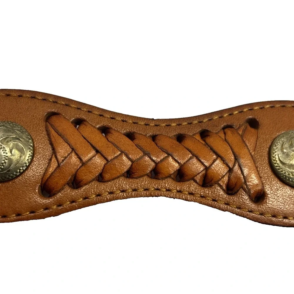 New MEF Western‎ Belt Womens 30 Sm Brown Leather Medallion Braided Southwestern